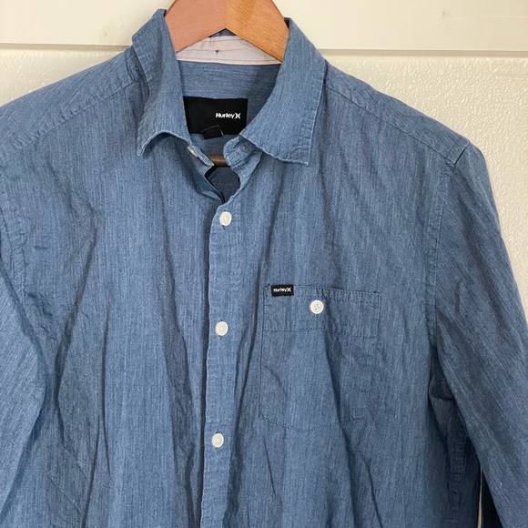 Hurley S Blue Button Down Dress Shirt - Picture 3 of 9